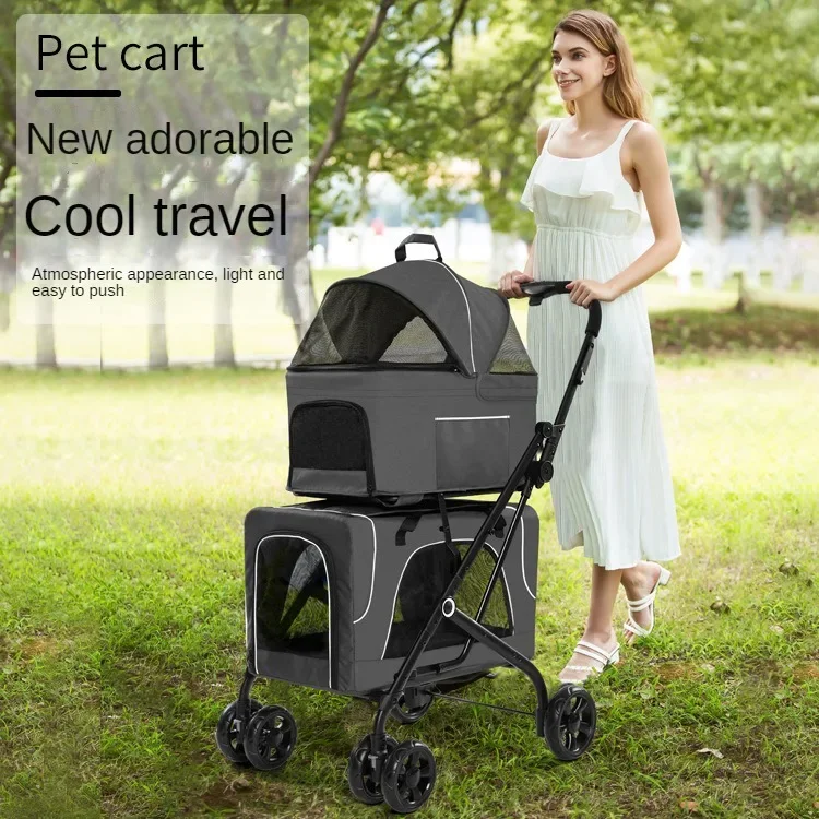 Small Dog Lightweight Folding Cat Dog Trolley Outdoor Travel Separation Double Deck Pet Trolley