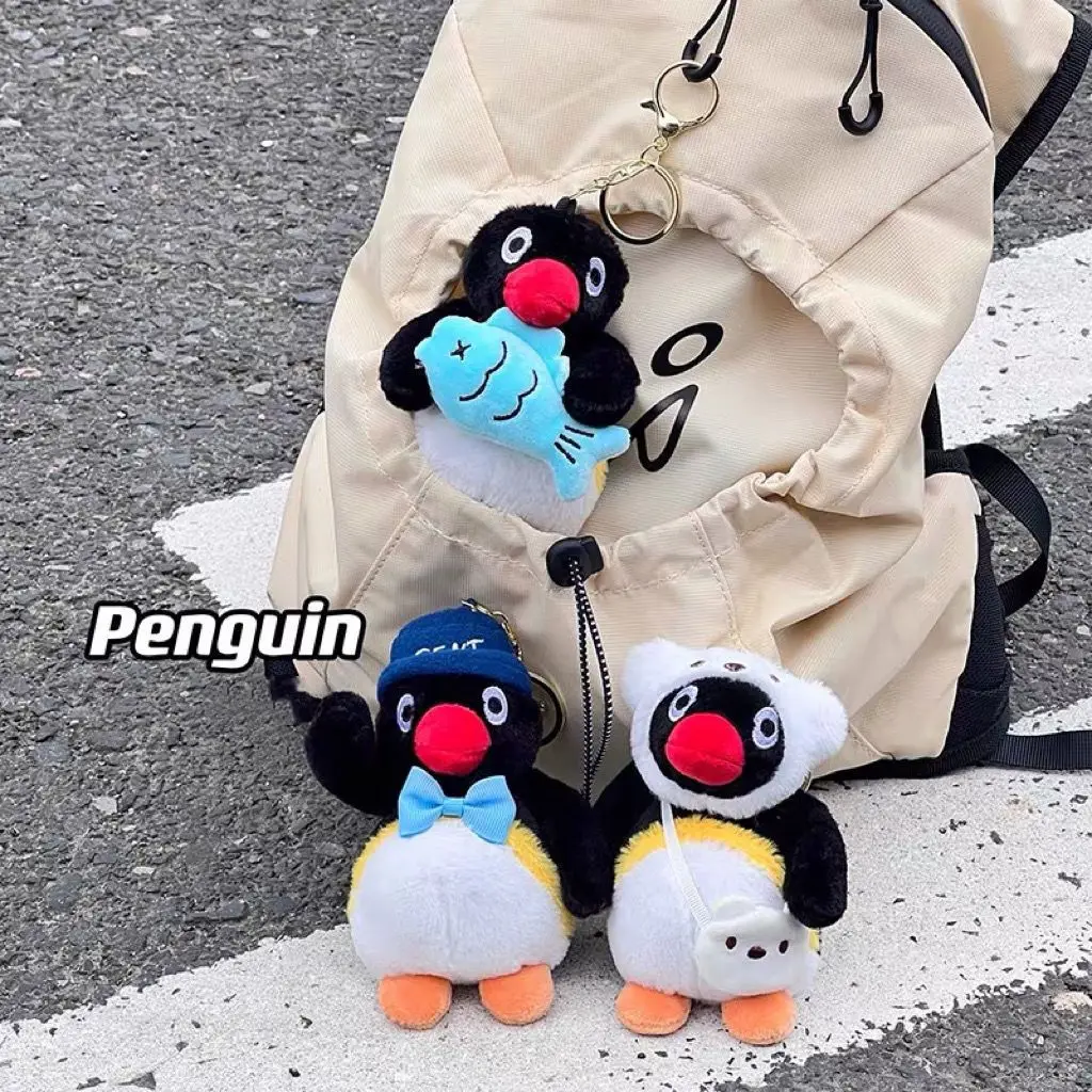 Pingu Penguin Plush Keychain Mini Stuffed Doll Bag Charm Bowknot Fish Decor Creative Gift Bag Decoration Fashion Accessories view 4