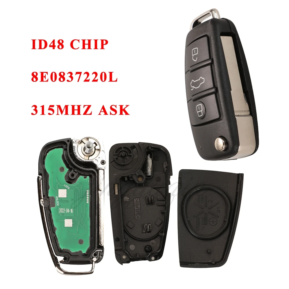 

Jingyuqin полный умный автомобильный ключ сигнализации 8E0837220L ID48 315 МГц MYJ4427A-4073A для Audi A4 2002-2010, замена брелока без ключа