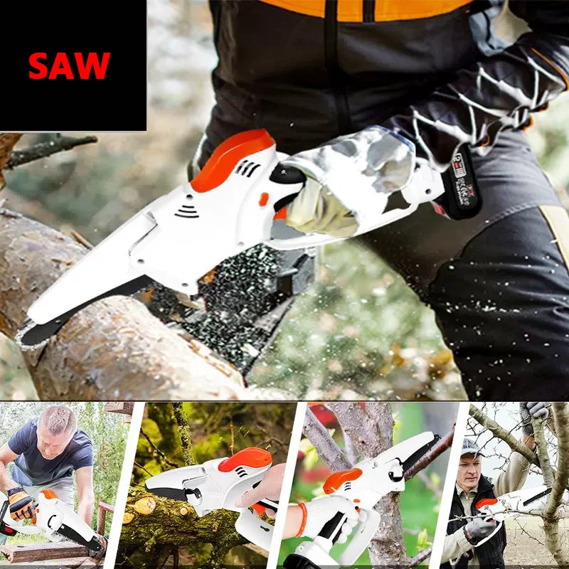 Home Electric Chainsaw Cordless Mini Chainsaw Rechargeable Pruning Saw Portable Woodworking Chainsaw Cutting Tool