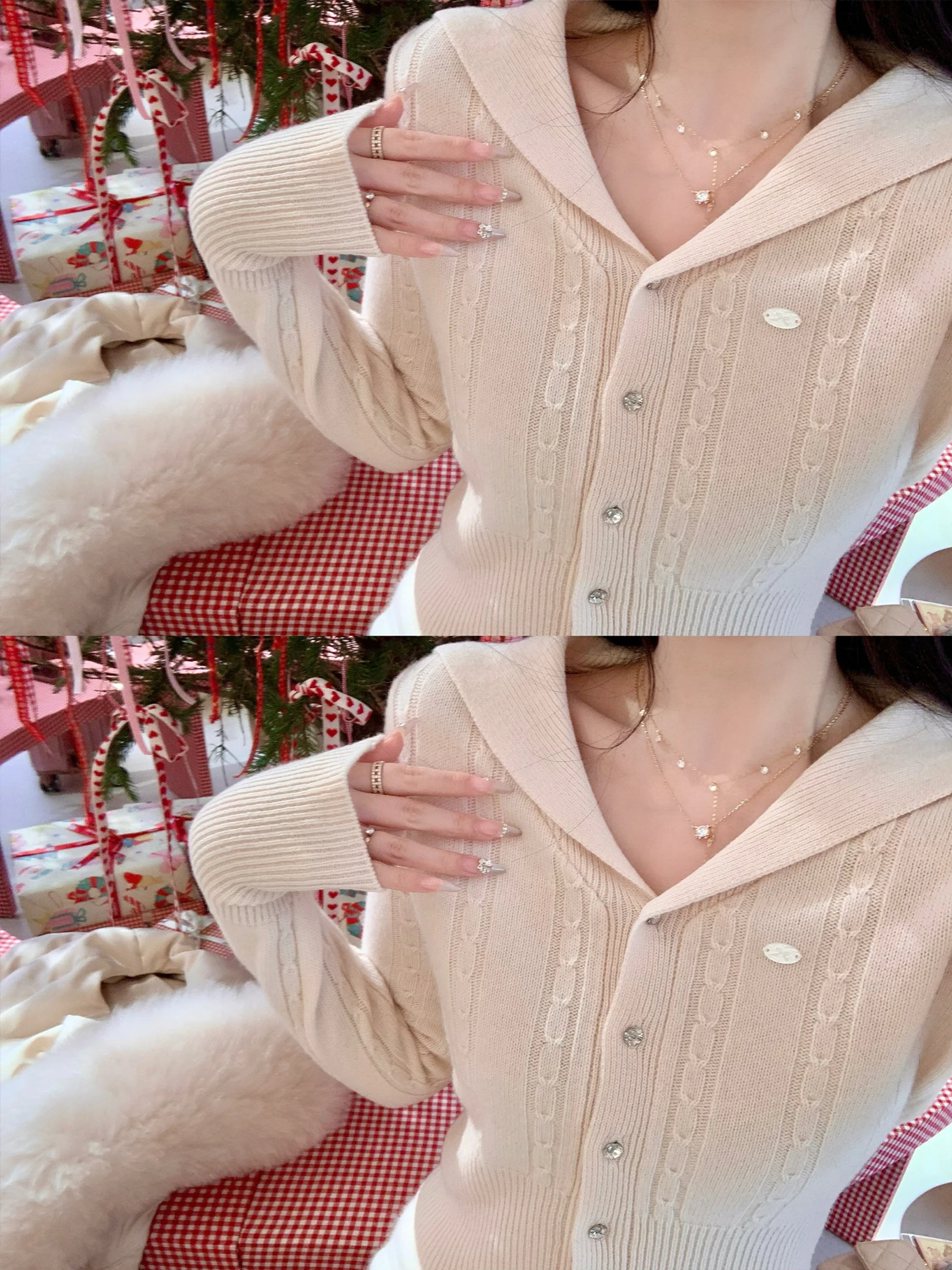 

Zhaobao Ni Sweet Sister's Navy Collar 00 Wool Knitted Open Cardigan Women's Autumn Winter New Sle Versatile Sweater