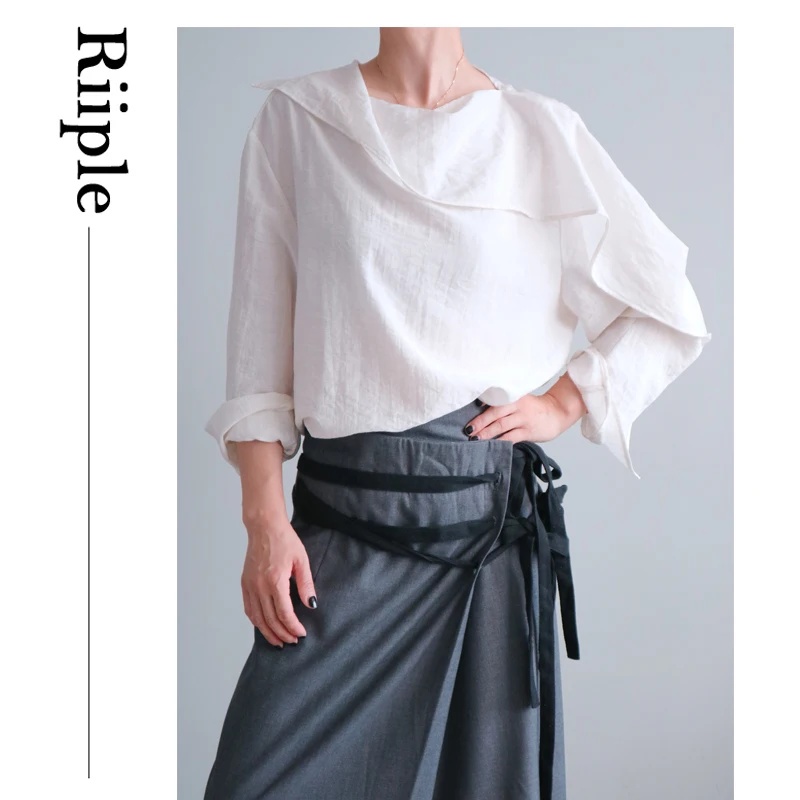 

Riiple Summer Irregular Wave irt Long Sve One-oulder Loose Fit Commute Sle Pure Color Casual Women's irt