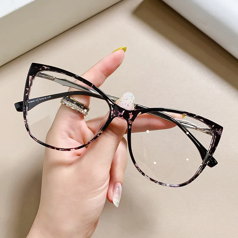 

Plastic Titanium Big Frame Anti Blue Light Glasses Frames Fashionable Tortoiseshell Printed Gradient Computer Eyeglass Frame