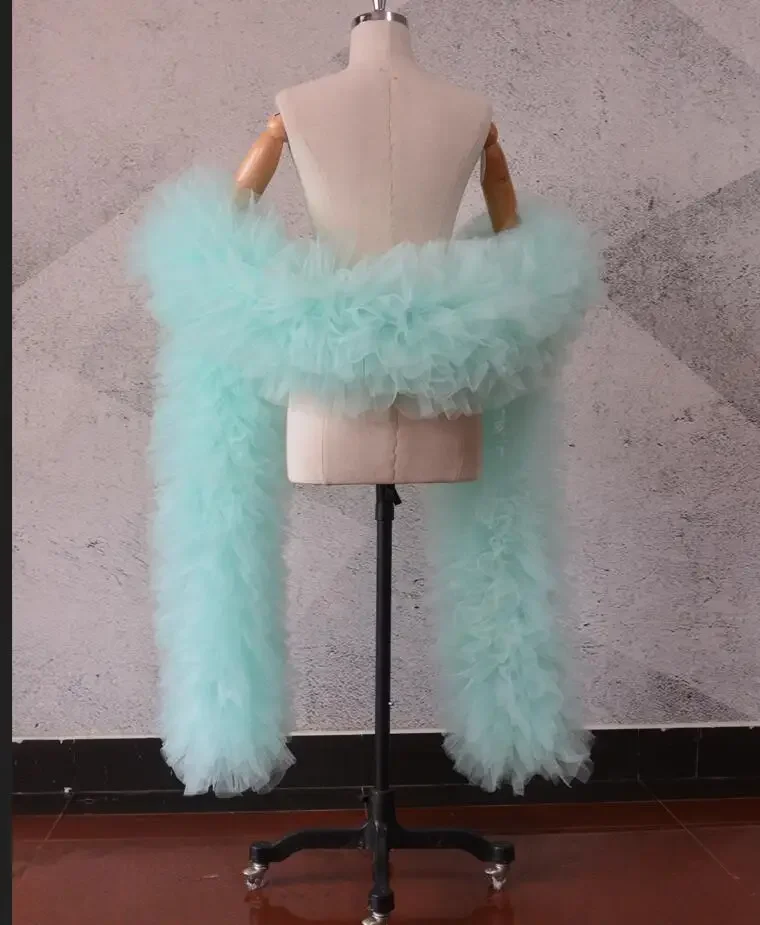 Fashion Stage ball party Club bruids Tule Boa Ruffle sjaal wrap Aangepaste kleur bruiloft accessoires cape