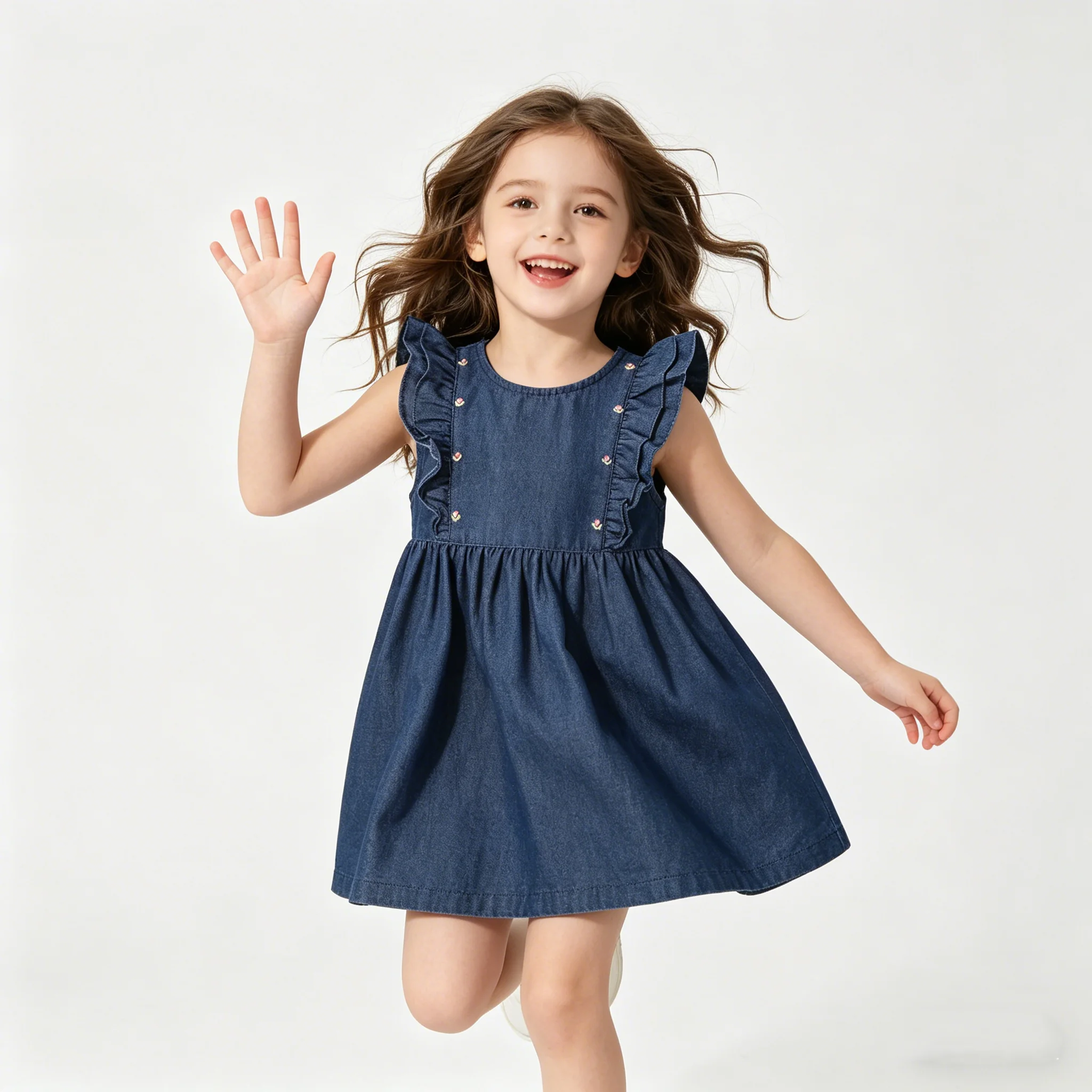 2026 Girls Dress Summer New Style Bow Denim Sleeveless Girl Baby Children 2-6Yrs Dress Western Children Clothing