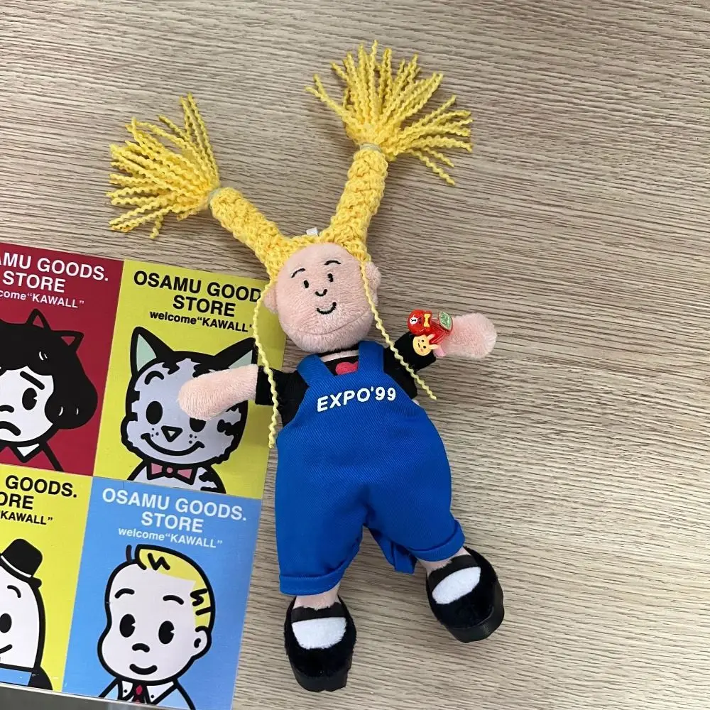 

PP Cotton Yellow Furry Girl Pendant Fluffy Collection Blue Overalls Girl Bag Pendant Cartoon Comfortable Ugly Doll Keychain
