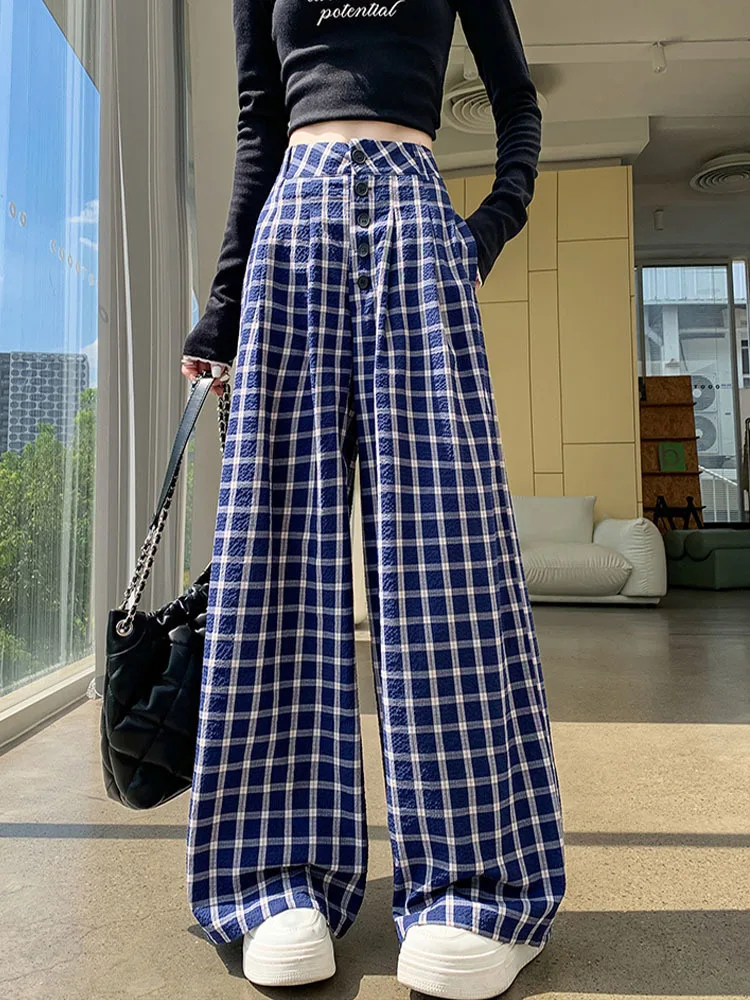 Y2k Vintage Baggy Plaid Pants Woman Oversized Korean Fashion Harajuku Japanese Style Streetwear Gyaru Check Trousers