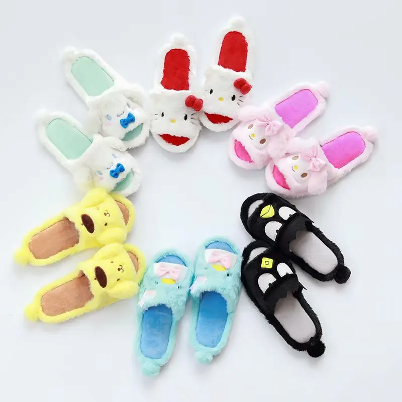 Kawaii Girl Slippers Indoor Home Shoes Ladies Flat Japanese Style Shoes Non-slip Furry Fur Women Shoes Open Toes Casual