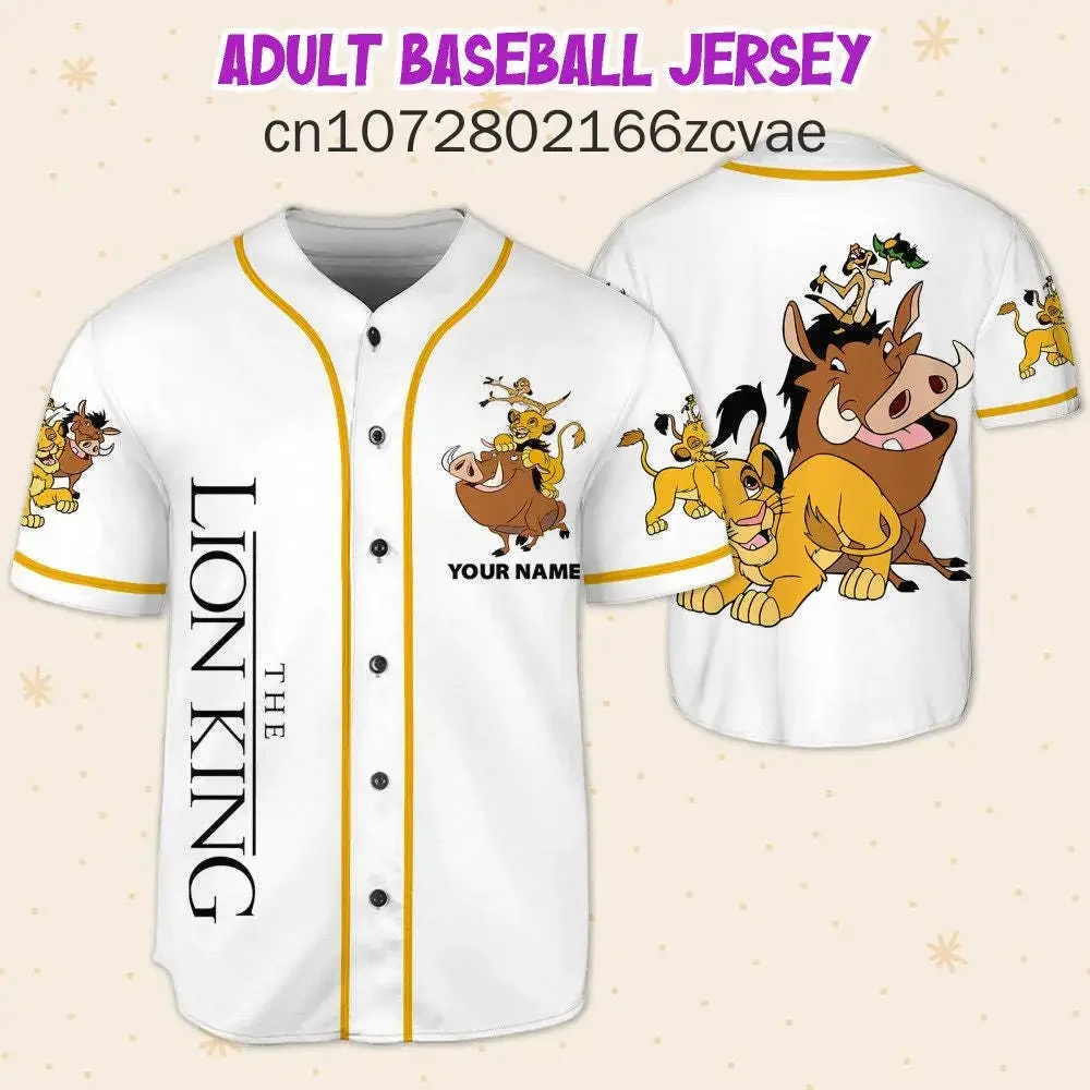 Custom Name Disney The Lion King Pumbaa Simple Stripe Baseball Jersey Men's and Women's Casual Fashion Street Baseball Shirts