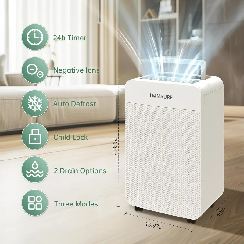 HUMSURE 4500 Persegi. Dehumidifier Ft 70 Pint untuk Ruang Bawah Tanah dan Rumah, Kamar Mandi, Kamar Tidur, Dilengkapi Selang Drainase