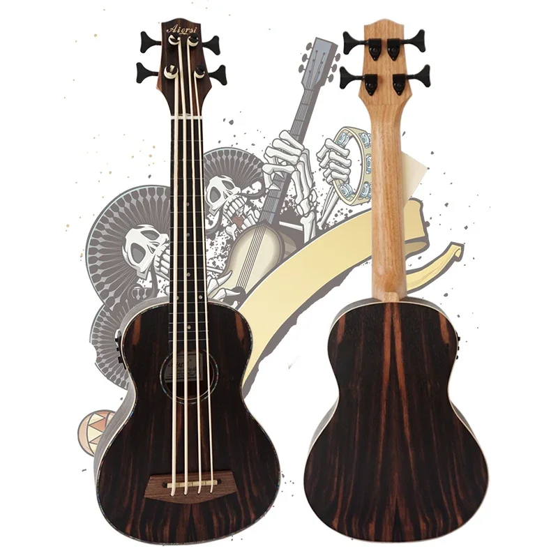 handmade Java wooden ebony Body fretless U Electric Bass Guitar Ukulele
