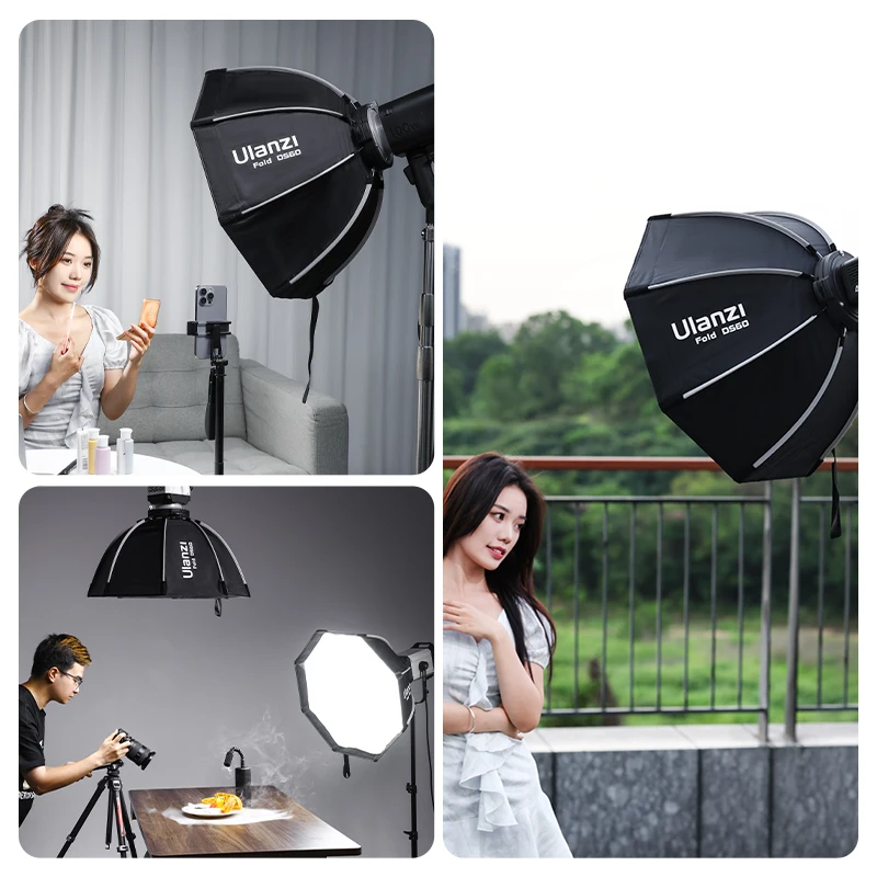 Ulanzi 60CM/80CM Octagonal Softbox Standard Bowens Mount Quick Release Grid Diffuser Softbox for Ulanzi COB Video Light