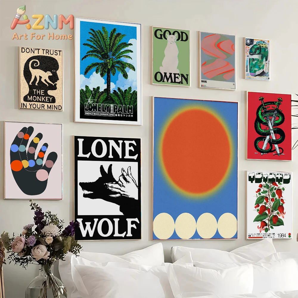 

AZNM Eclectic Retro Gallery Wall Canvas Print, Frameless Single Panel Modern Abstract & Vintage Quote Wall Art, Lonely Palm Lone