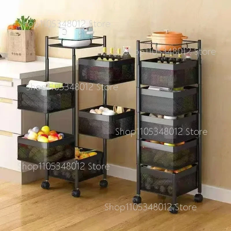 Kitchen Rotatable Fruit Vegetable Shelf Wheel Installation Free Multi-Layer Living Room Storage Rack Snacks Fruits