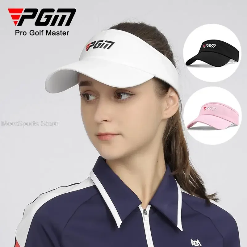 Pgm Women's Summer Empty Top Hat Sunscreen and UV Protection Baseball Cap Ladies Big Brim Sports Golf Cap Letter Print Sun Visor