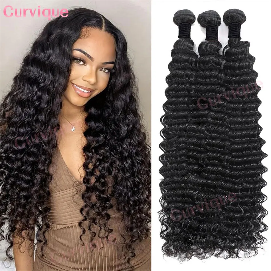 Mechones de cabello rizado 100% cabello humano mechones de ondas profundas 26 28 30 pulgadas cabello crudo mechones ondulados con agua extensiones de cabello 3 4 mechones