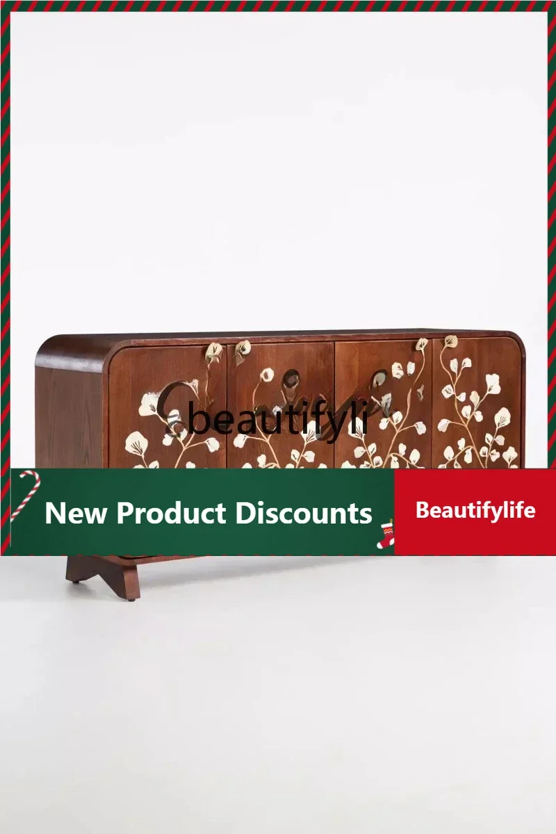 

American hand-painted retro French locker, drawer cabinet, European medieval solid wood entrance cabinet D80