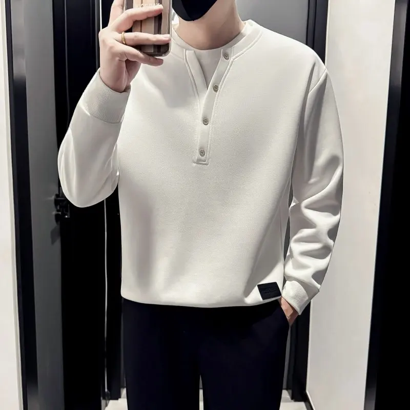 

Модный мужской свитшот с длинным рукавом, повседневный базовый слой, корейский стиль, осень-зима, новый тренд, брендовый, с круглым вырезом, хлопок...