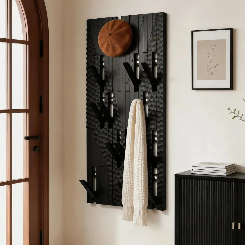 Solid Wood Coat Hooks Foldable Wall-mounted Coat Hooks Bedroom Piano Keys Decorative Hanger Racks Modern Artistic Home Storage