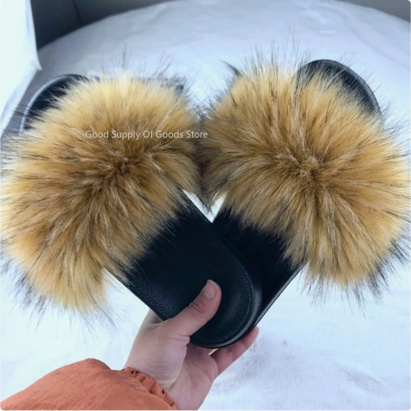 

New Arrival Girl Luxury Fluffy Fur Slippers Ladies Indoor Warm Furry Fur Flip Flops Women Amazing Plush Fur Slides Wholesale Hot