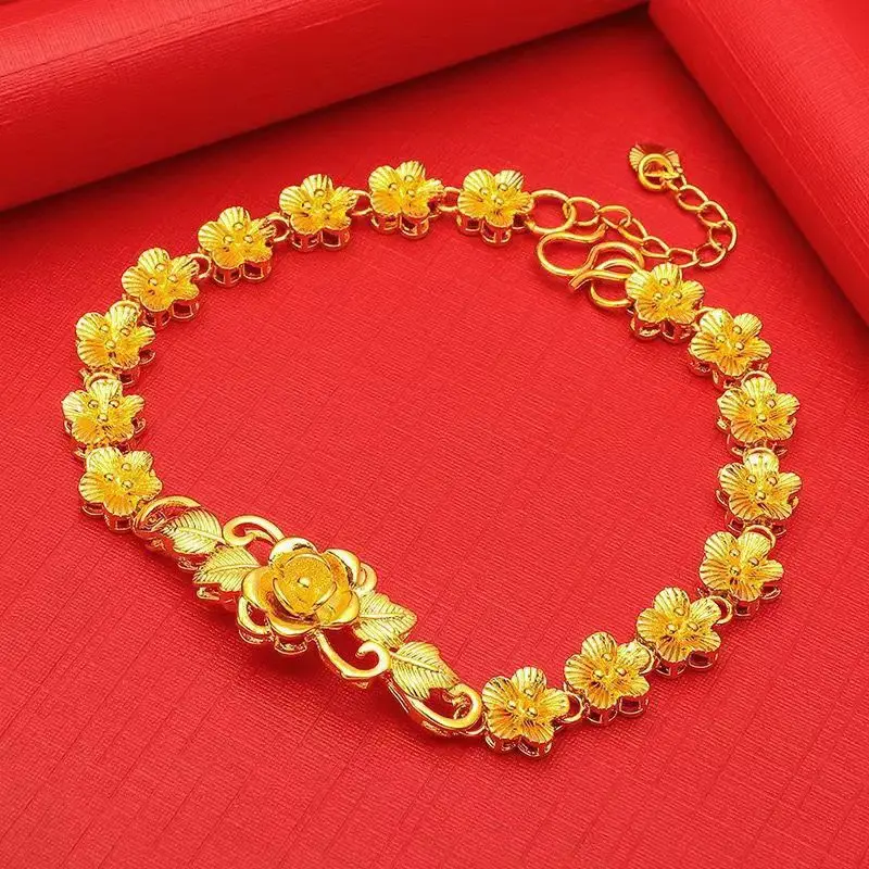 

Luxury 24K 9999 Pure Gold real gold Women's Flower Bracelet All-match Large Flower Bracelet