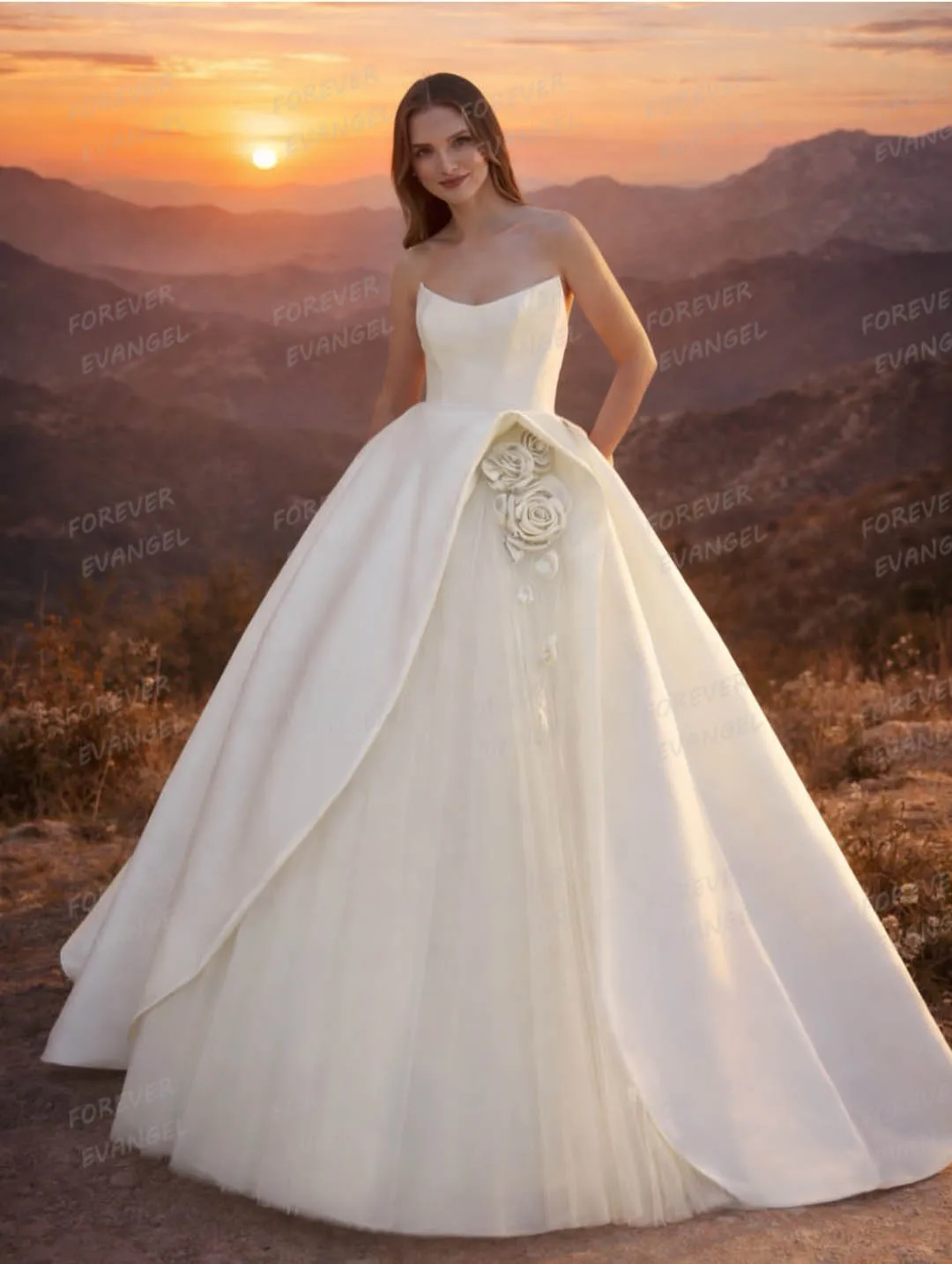 Simple A Line Wedding Dresses Sexy Satin&Tulle Woman's Sleeveless Bride Gowns Fluffy Side Split Vestidos De Noche Customized