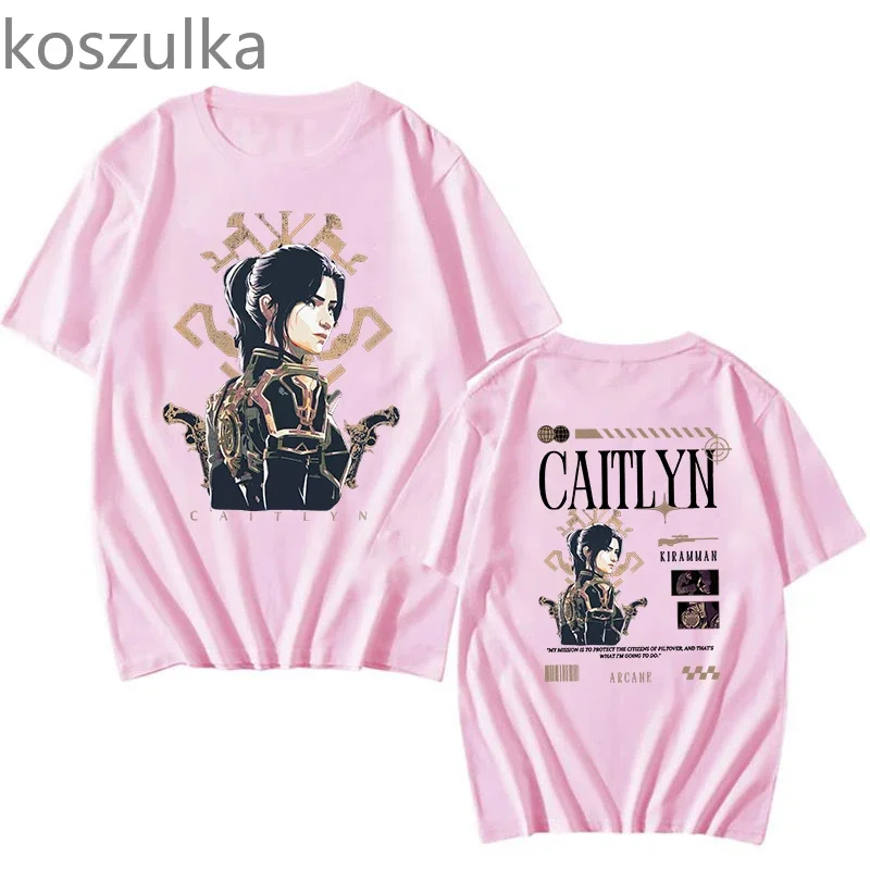 Arcane T shirt Caitlyn Kiramman T-shirts O-Neck Unisex Pure Cotton Fashion Fans Short Sleeve Shirts Gift Vintage Streetwear Tops image 6