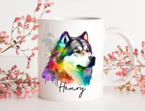 

FREE POST ALASKAN MALAMUTE MUG, ALASKAN MALAMUTE MUG, DOG MUG, PERSONALISED NAME