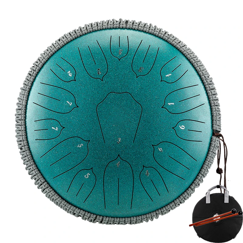 Hluru 13 Inch 15 Notes Steel Tongue Drum Tank Drum Glucophone Key D Hanpan Meditation