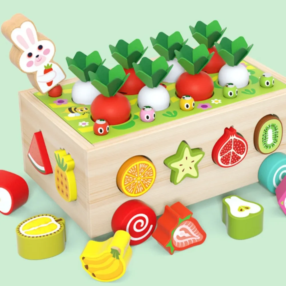 

Wooden Carrot Harvest Montessori Toys for 1 2 3 4 Years Old Boy Girl Shape Sorting Learning Educational Toys for Kids Baby Game