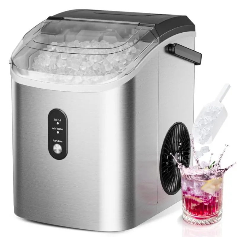 EUHOMY Nugget Ice Maker Countertop with Handle, Removable Top Cover, Auto-Cleaning, Portable Sonic Ice Maker w/ Basket and Scoop