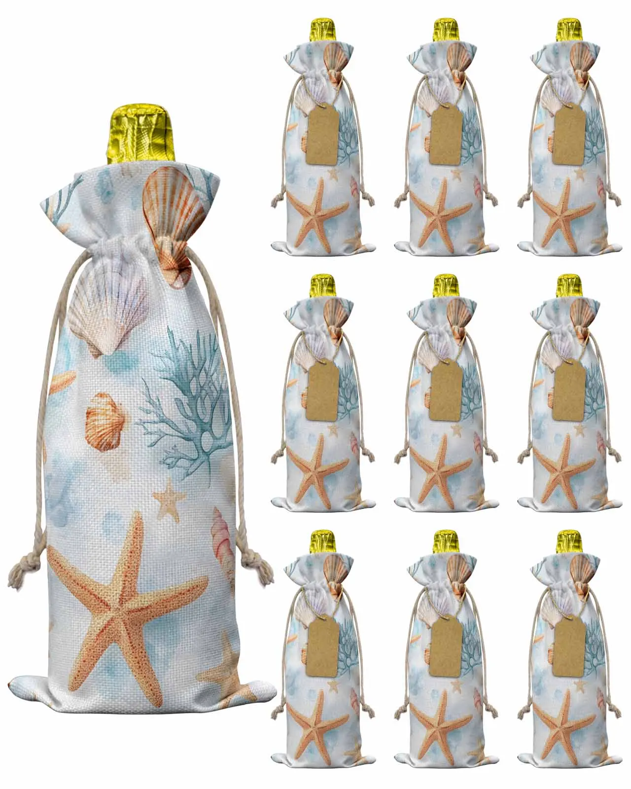 

10pcs Wine Bottle Covers Ocean Coral Marine Creature Wine Holder Carrier Packaging Bag Wedding Party Decor Gift