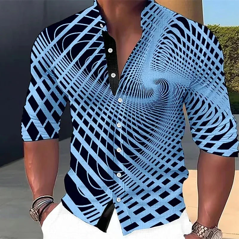 Nuevas camisas de moda para hombre, camisas con botones y solapa, camisetas informales estampadas de manga larga, ropa para hombre, S-3XXL, cárdigan para graduación Sh