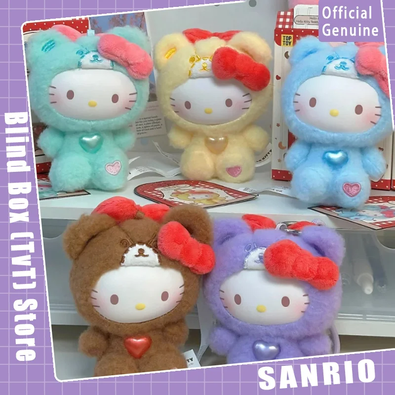 

Натуральная пижама Sanrio Hellokitty Teddy, серия слепая коробка, виниловая милая коллекция кукол, украшение для рабочего стола, модный тренд, подарок