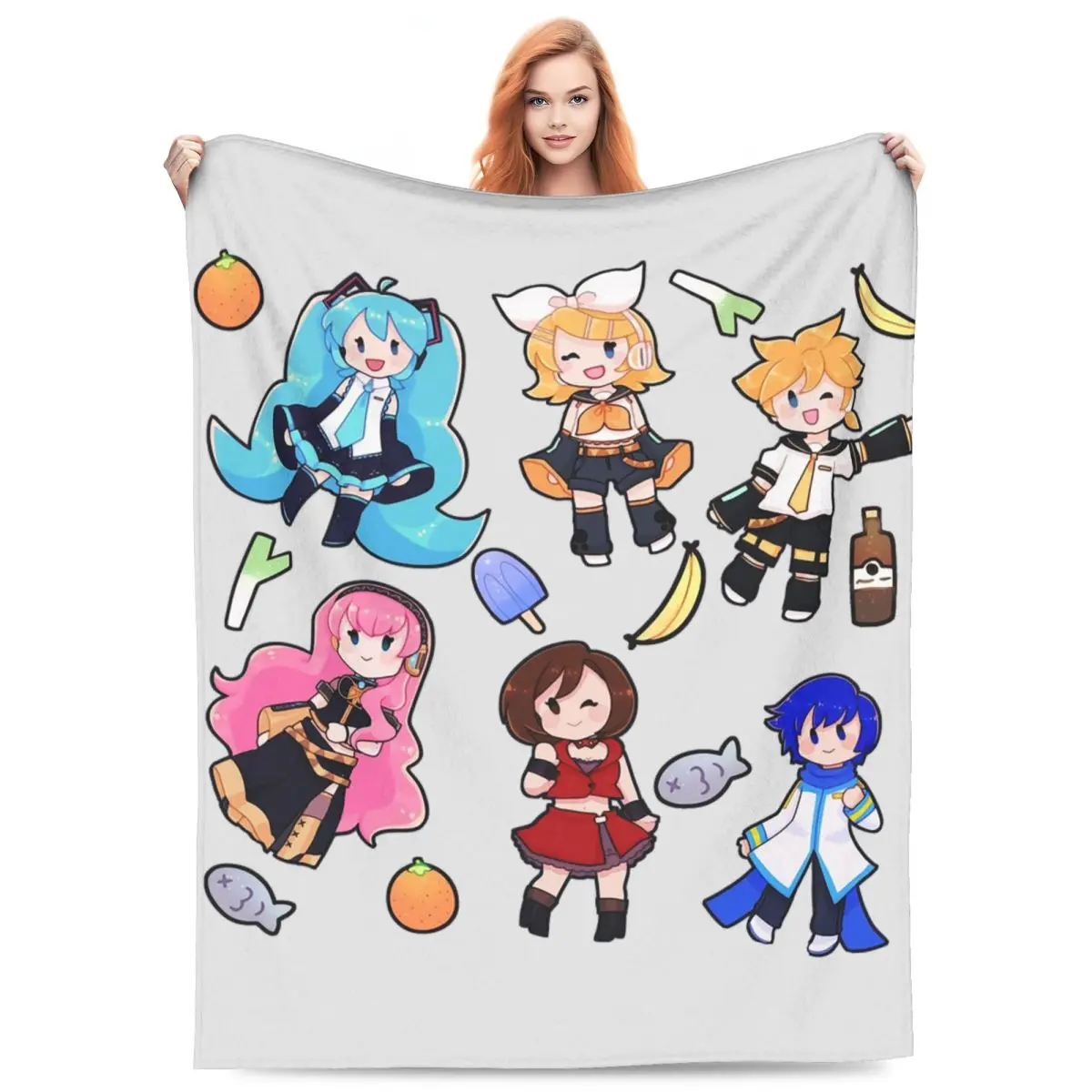Vocaloid Chibi Chaos! Miku Blankets Fleece Sofa Throw Blanket Super Soft for Couch Bedding Travel Throws Bedspread Quilt