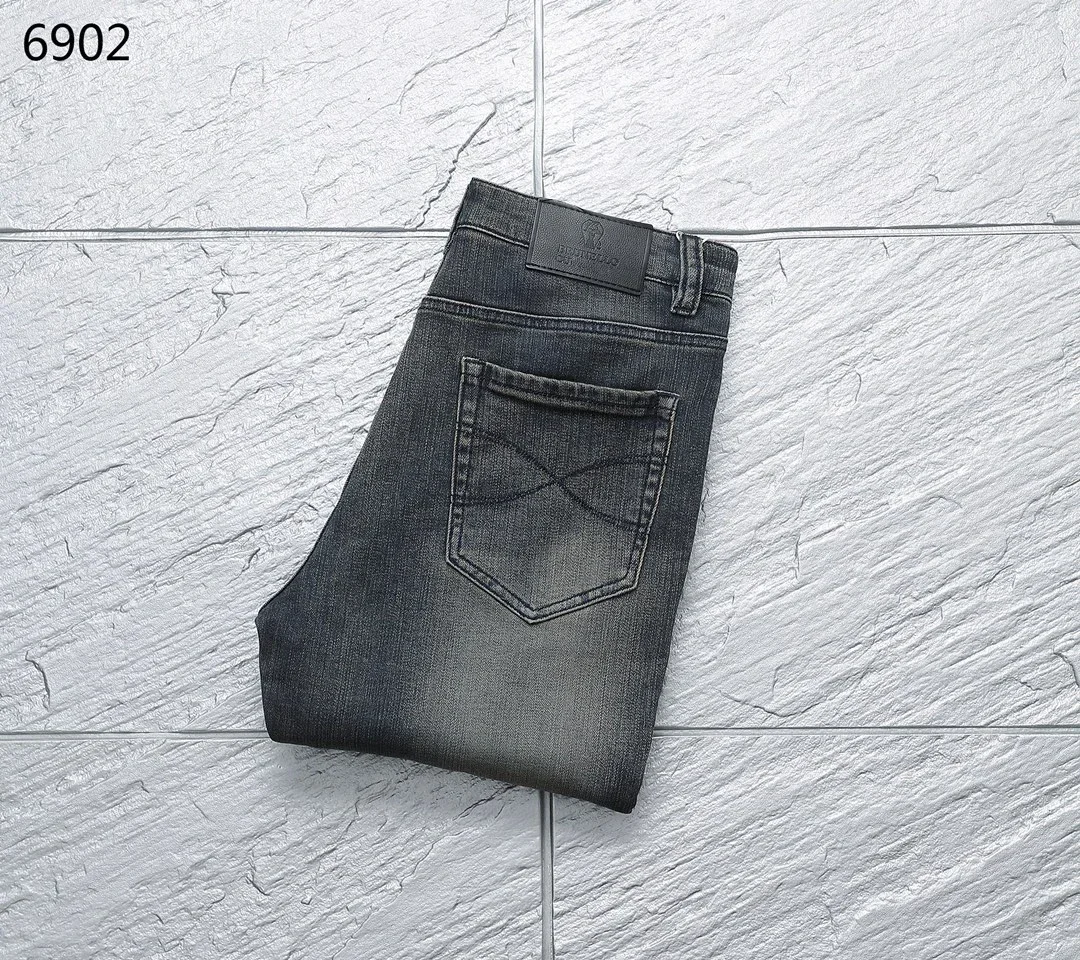 Jeans men 2024 New Autumn Winter  Elastic Fashion size 30-40 Straight long pants Customized leather label Old Money Italian