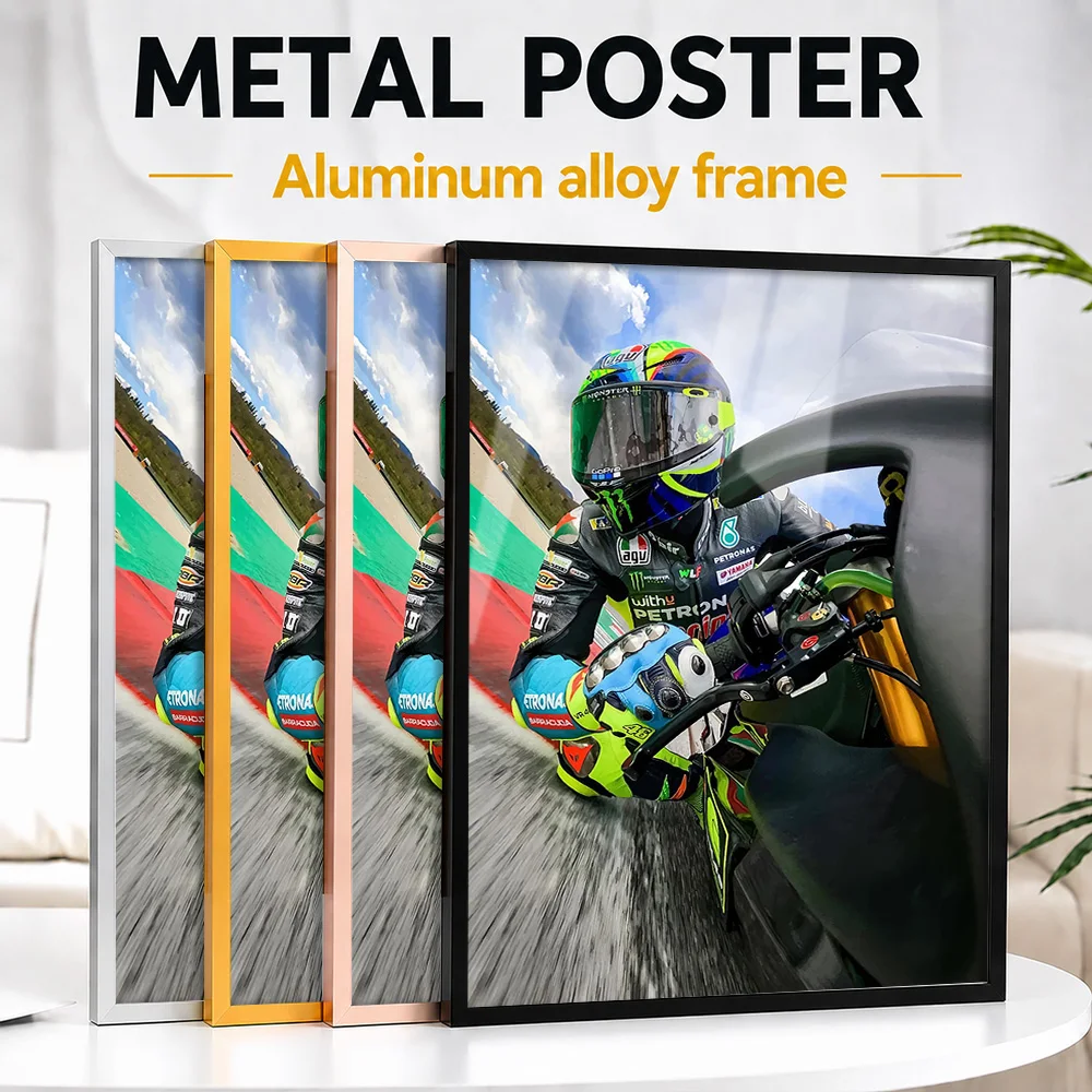 MotoGP Racer Action Framed Aluminum Metal Poster Customized Photo Energetic Motion Style Wall Art For Garage Unique Rider Gift