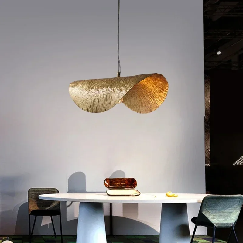 ‌Nordic Leaf Pendant Light Copper Chandelier Creative Curved LED Lighting for Kitchen Island Dining Room Bar Indoor Hanging Lamp
