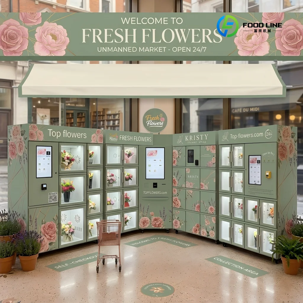 Flower Vending Machine, Smart Constant Temperature Vending Kiosk for Fresh Bouquet Street Retail Customized
