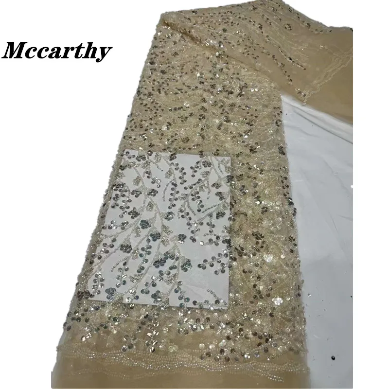 

Mccarthy New Beads and Sequins 2024 Fabric Dress for Party Embroidery Net Lace High Quality Fabric Wedding Party Dresses