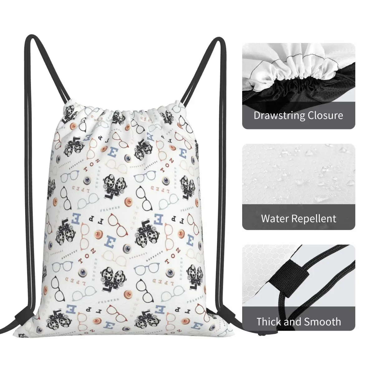 Optometry On White Backpacks Fashion Portable Drawstring Bundle Pocket Sports Bag Book Bags For Travel Students
