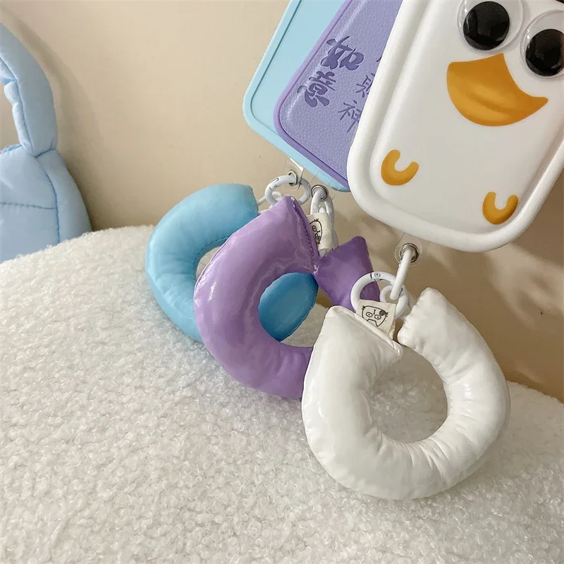 قلادة هاتف معلقة مستديرة لهاتف iPhone ، اليابان ، كوري ، لطيف ، قطن ، حزام ناعم ، ضد الضياع ، سلسلة مفاتيح عالمية ، 14 ، 13 ، 12