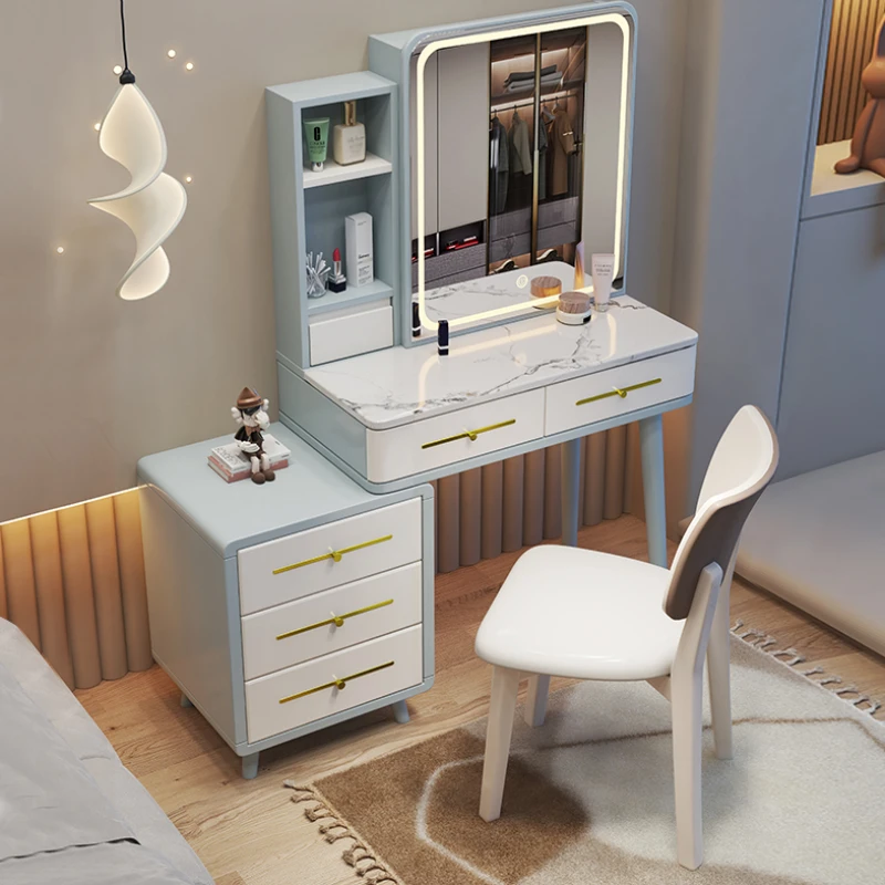 

Modern Minimal Dresser Cabinet Aesthetic Mirror White Wood Drawer Makeup Table Storage Organizer Schminktisch Dresser Furniture