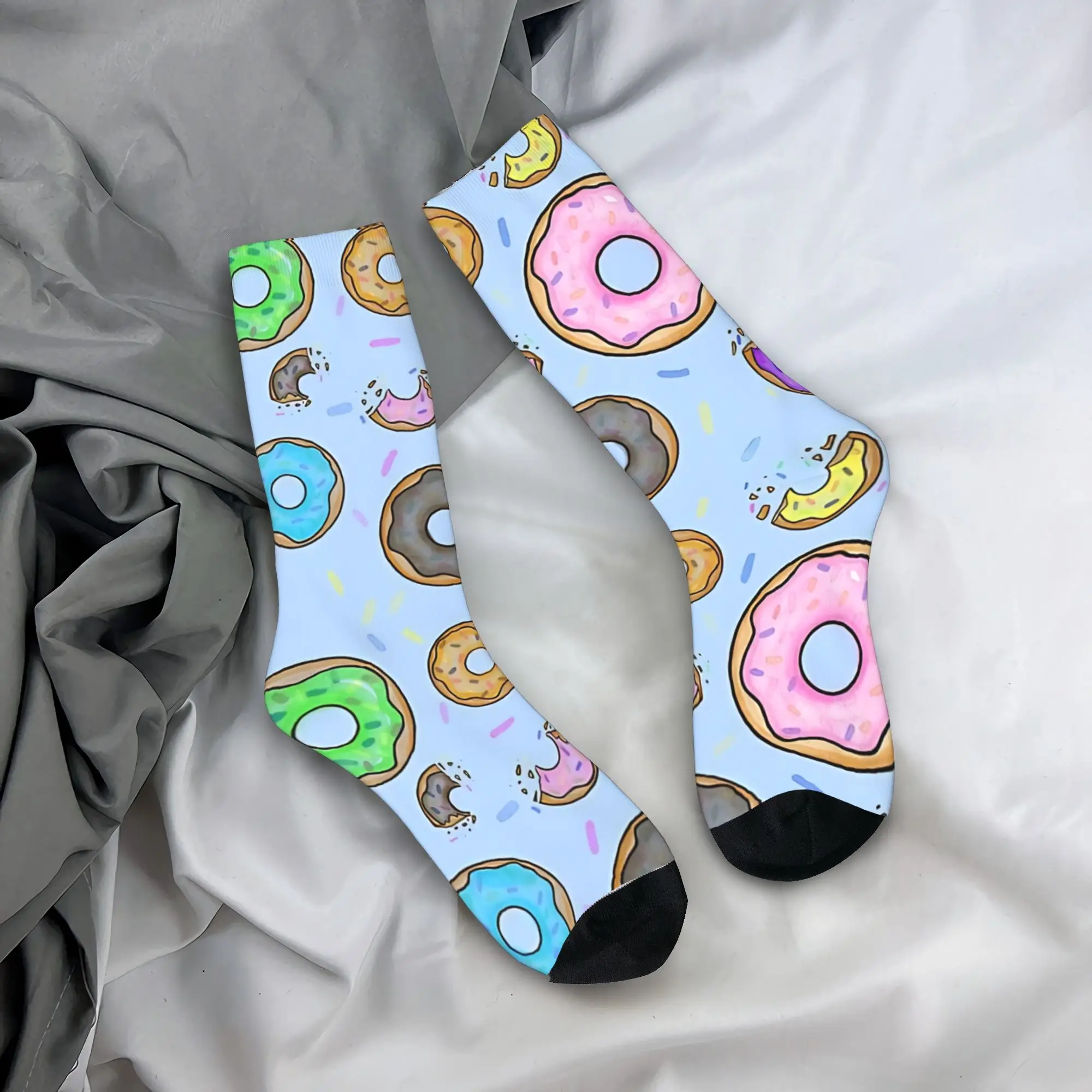 

Unisex Men Socks Blue With Colourful Donuts And Sprinkles Stockings Autumn Elegant Warm Soft Socks Outdoor Anti-Slip Socks
