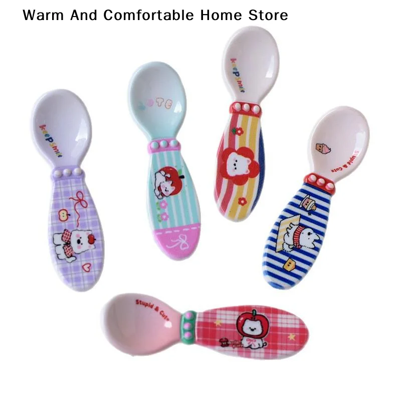 【W】10Pcs Cartoon Spoon Cute And Durable Rice Spoon Preschool Complementary Food Tableware Gifts DIY Accessories