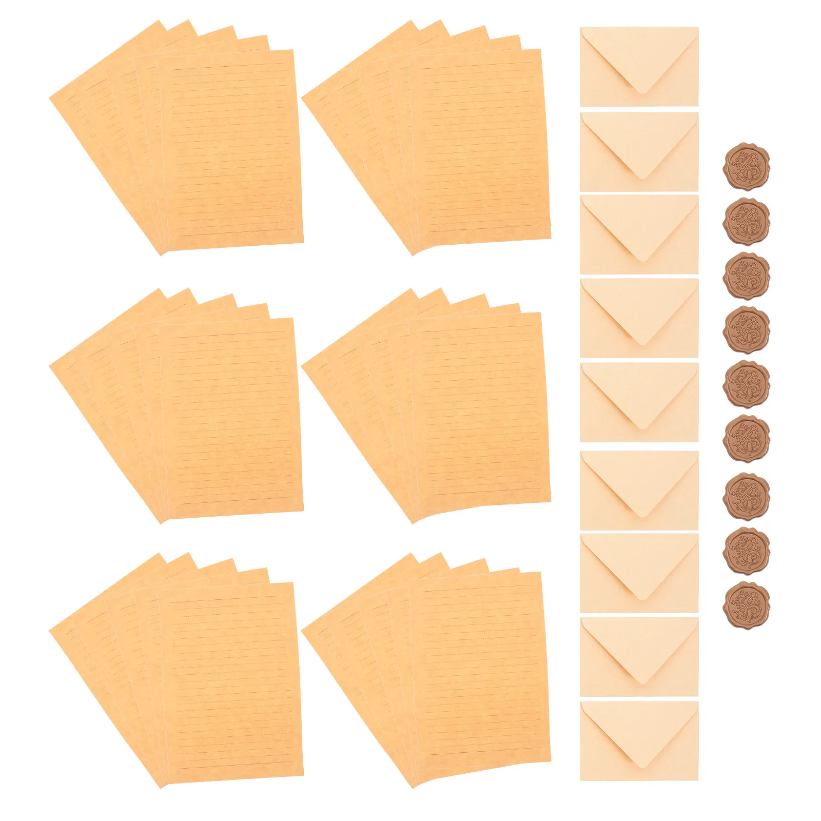 1Set Vintage-Inspired Letter Writing Set Smooth Lined Paper Sturdy Kraft Envelopes Wax Seal Kit Ideal for Weddings Announcements