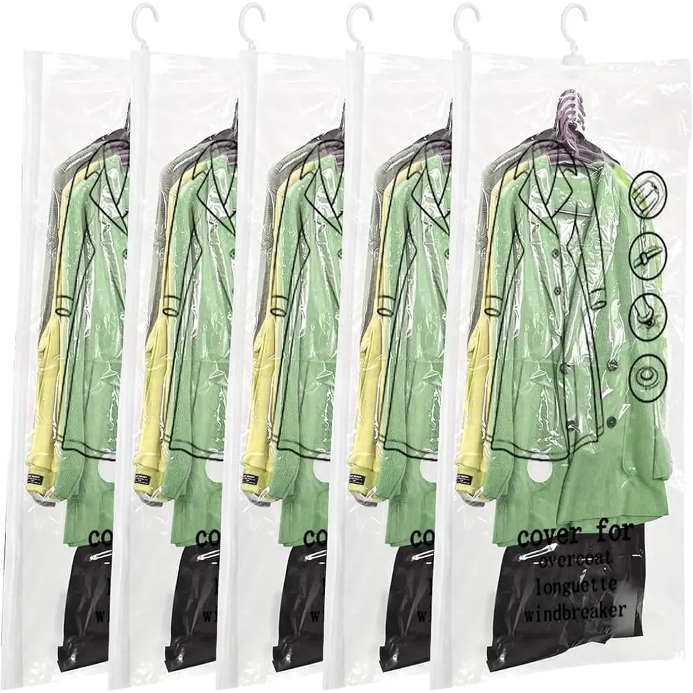 

5-Piece Hanging Vacuum Storage Bags, 53.2 x 27.6, Space-Saving Garment Compressors for Jackets, Suits, Dresses, and More