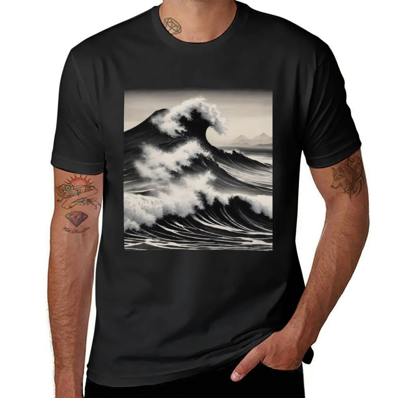 Waves of Edo: Ink-Brushed Elegance T-Shirt Blouse boys whites mens t shirts casual stylish