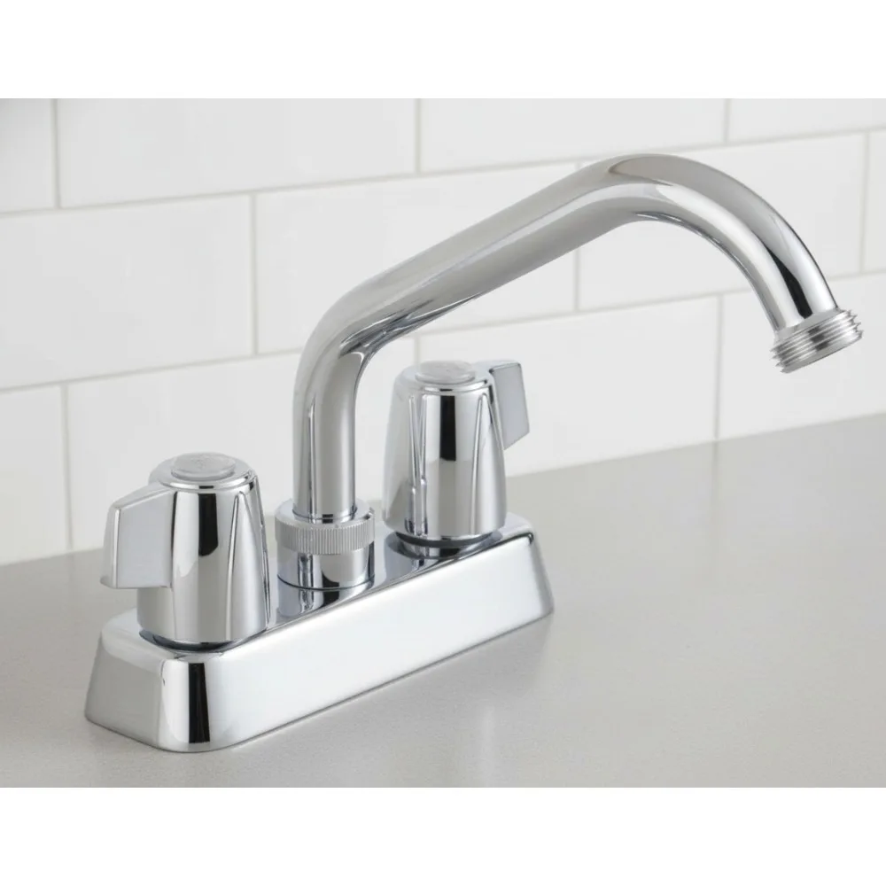 

2-Handle Centerset Kitchen Sink Faucet with Threaded Spout, Chrome Finish for Easy Cleaning