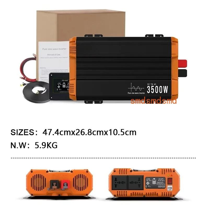 FCHAO Pure Sine Wave Inverter 3000W 12V 24V 48V to 220V 230Vac Power Inverter Car Home Camping RV not contain Remote control Kit